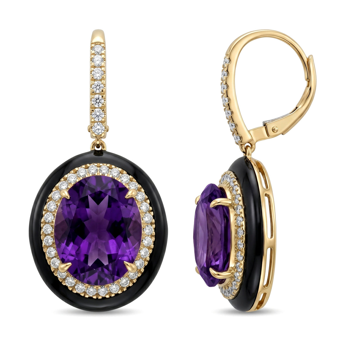 E090085Y-AME - Earrings 14KY/8.8G 2AME-9.18CT 74RD-0.61CT Amethyst
