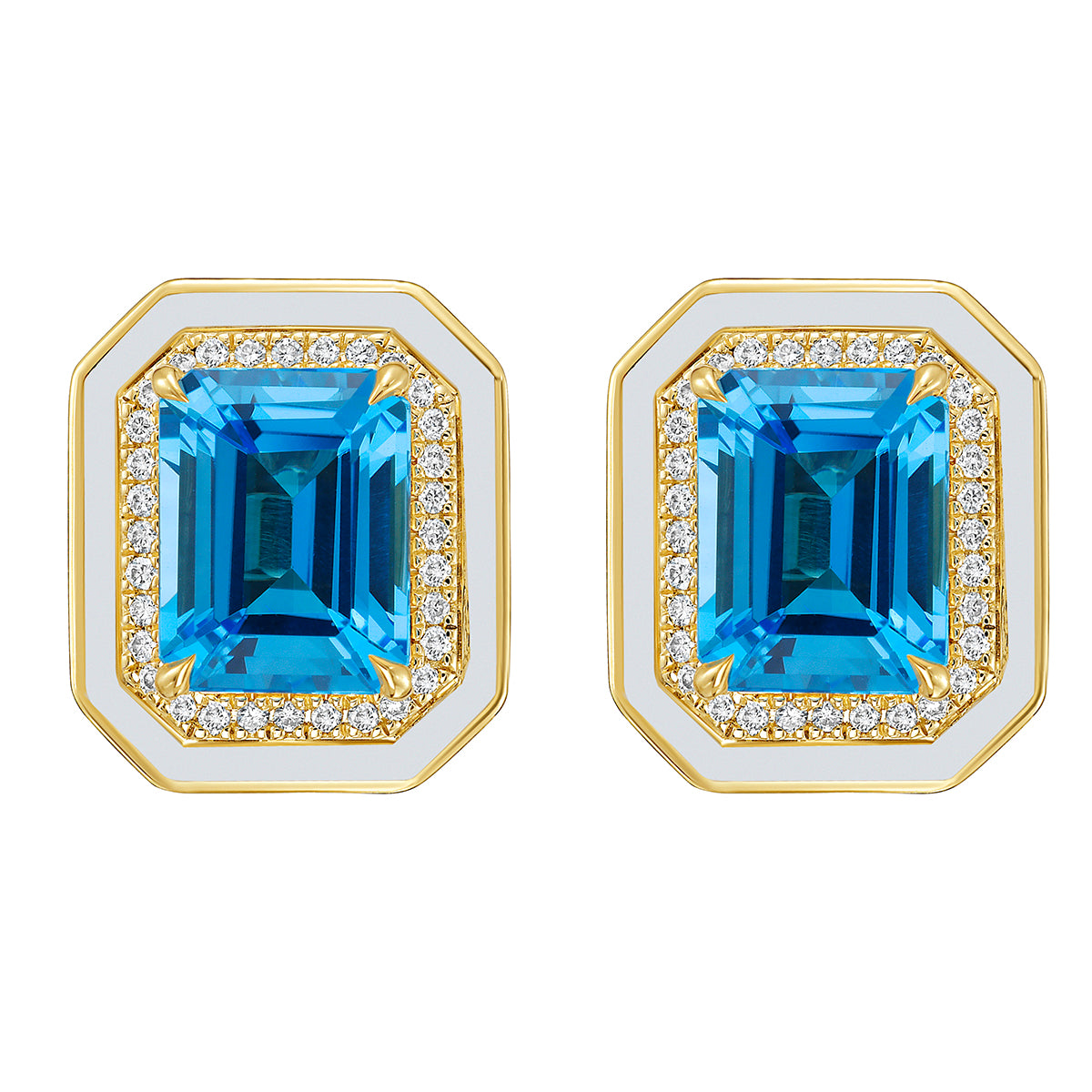 E090086Y-SWBT - Earrings 14KY/4.1G 2SWBT-5.93CT 64RD-0.22CT Swiss Blue Topaz