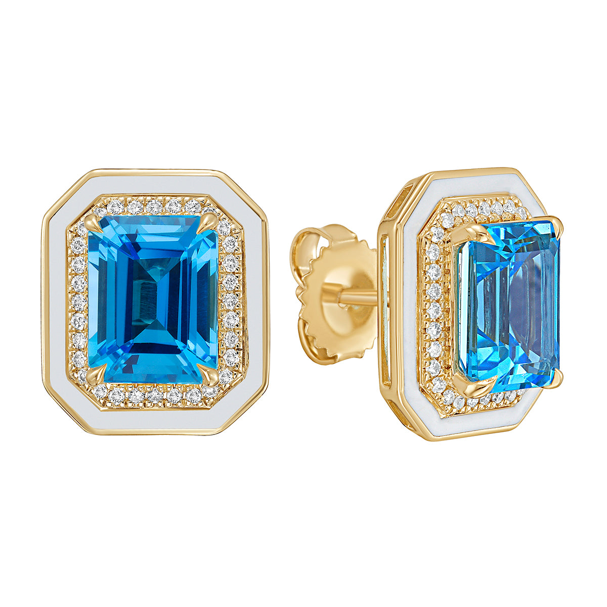 E090086Y-SWBT - Earrings 14KY/4.1G 2SWBT-5.93CT 64RD-0.22CT Swiss Blue Topaz