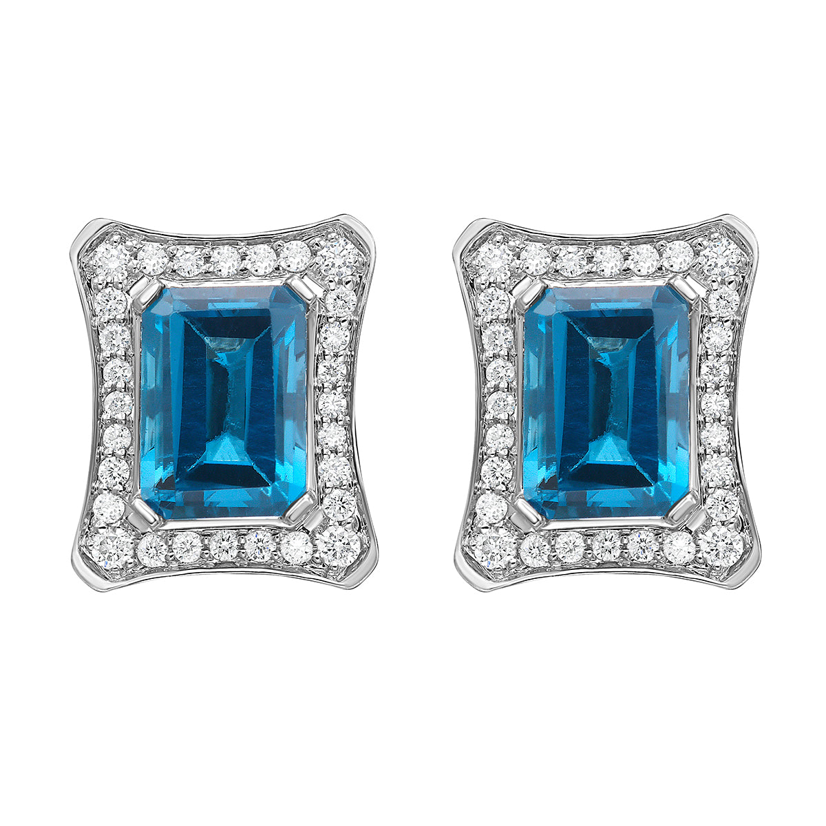 E090087-LBT - Earrings 14KW/2.2G 2LBT-2.54CT 56RD-0.25CT London Blue Topaz
