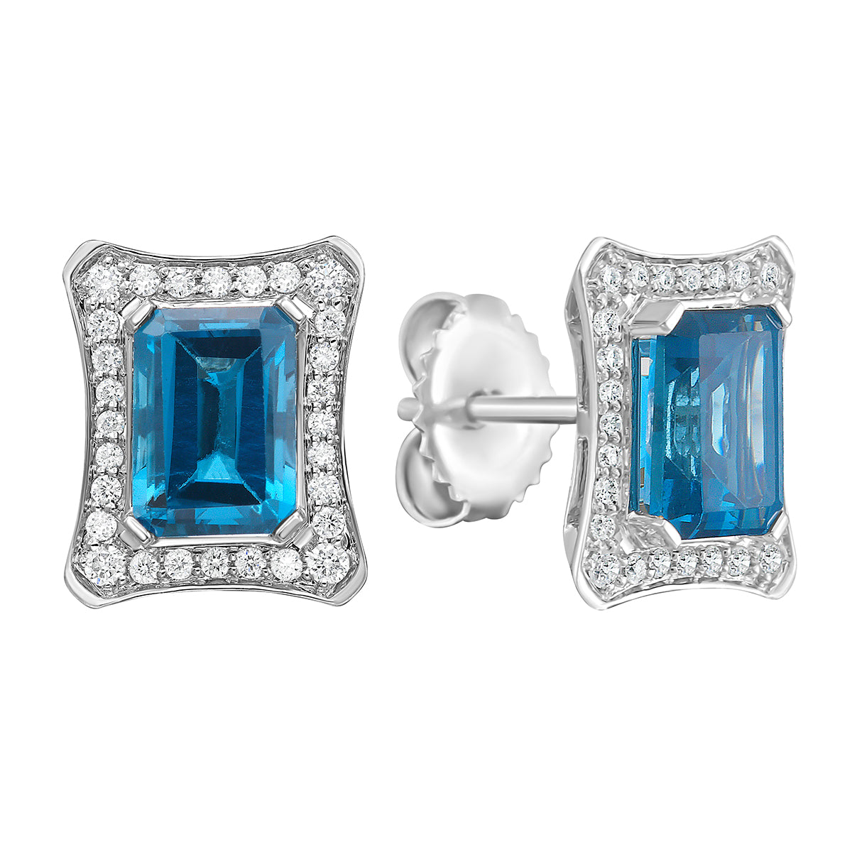 E090087-LBT - Earrings 14KW/2.2G 2LBT-2.54CT 56RD-0.25CT London Blue Topaz