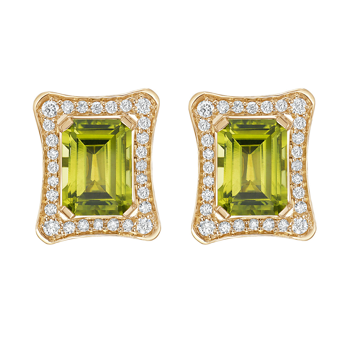 E090087Y-PER - Earrings 14KY/2.2G 2PER-2.43CT 56RD-0.25CT Peridot