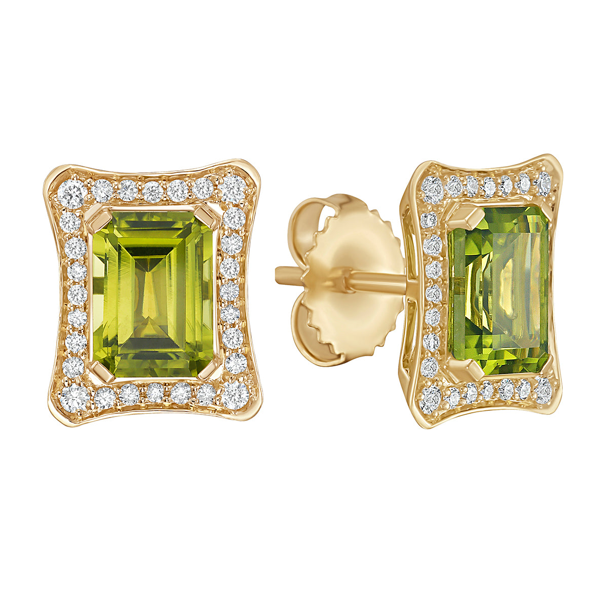 E090087Y-PER - Earrings 14KY/2.2G 2PER-2.43CT 56RD-0.25CT Peridot