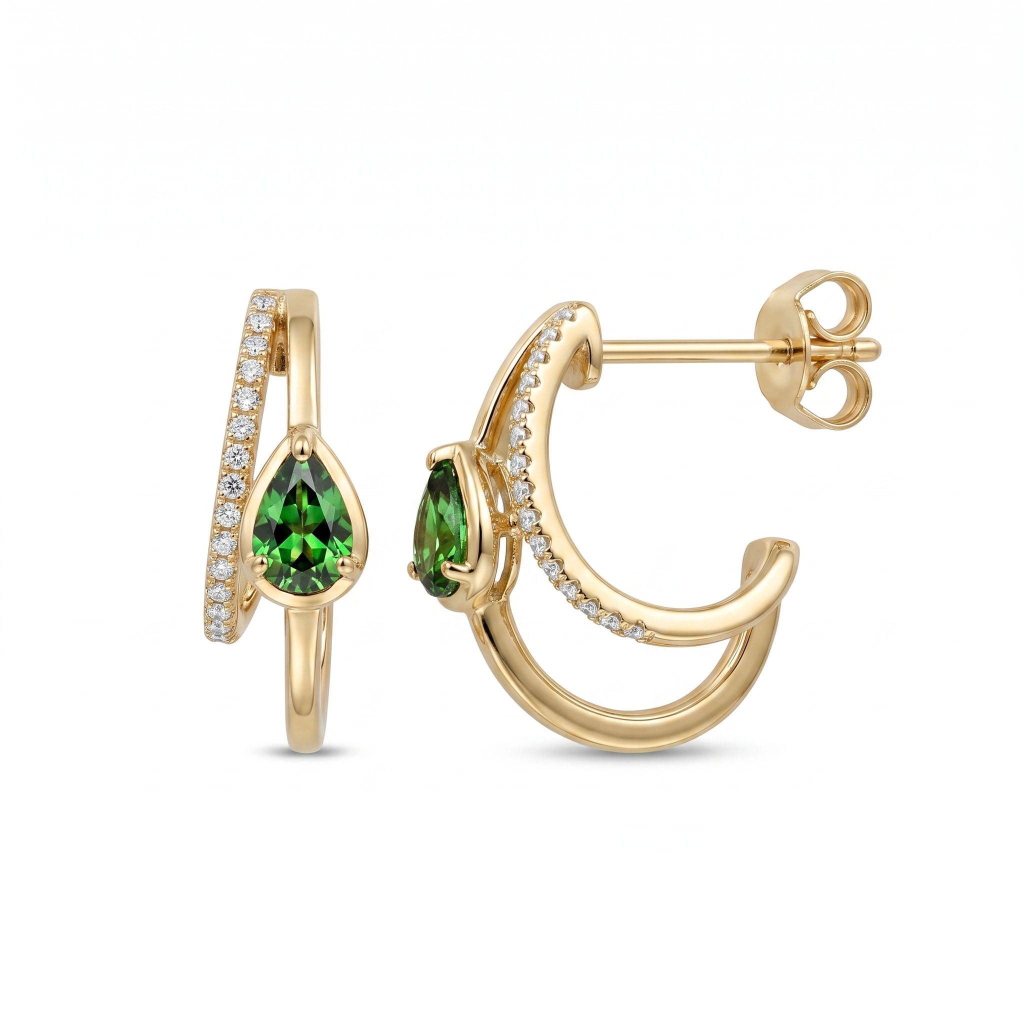 E090100Y-G.Gar - Earring 14KY-2.73G 2G.Gar-0.36ct 30D-0.11ct Green Garnet