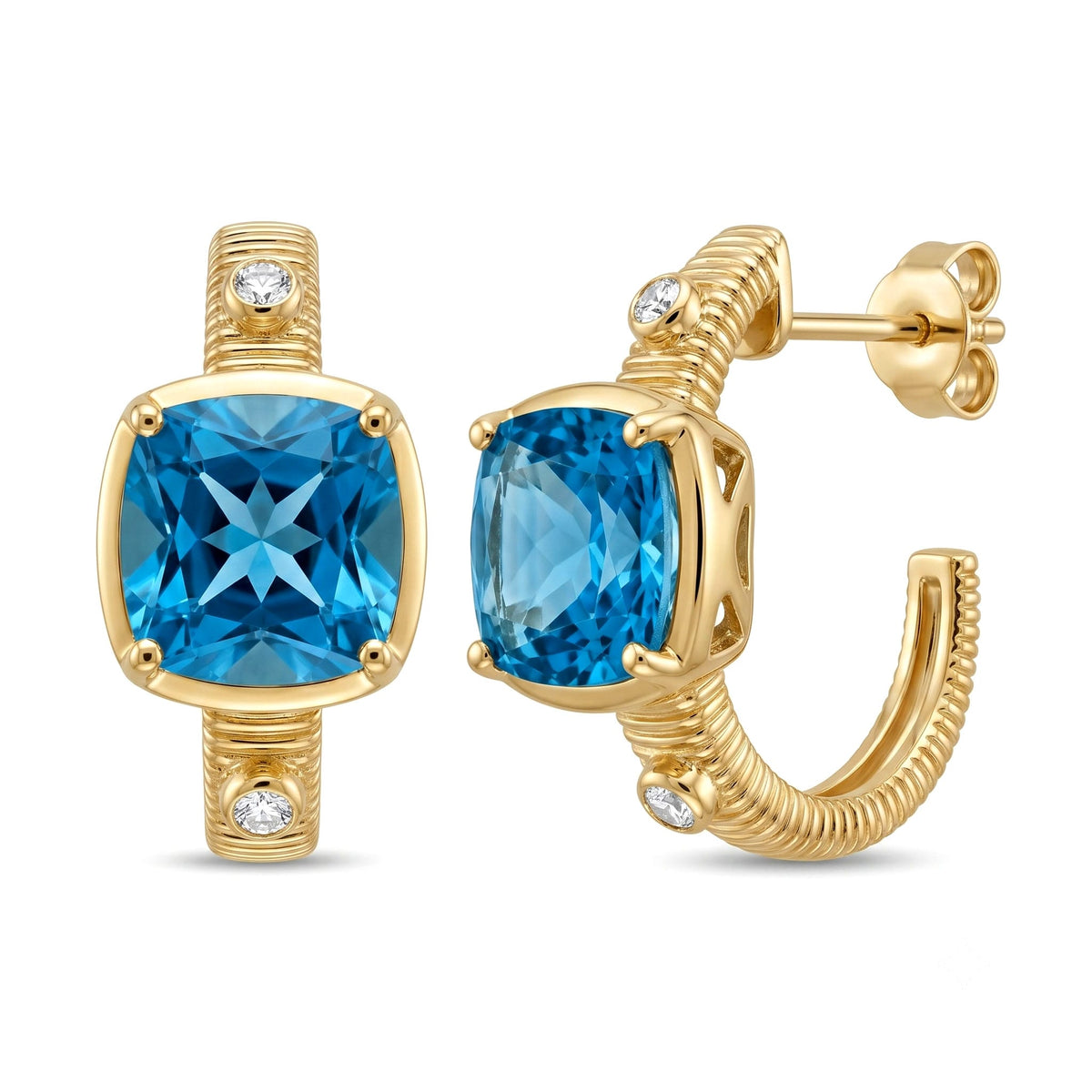 E090101Y-BT - Earring 14KY-4.8G 2BT-3.82ct 4D-0.06ct Blue Topaz