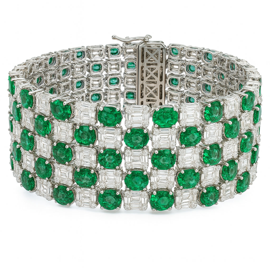 18K White Gold Emerald Link Bracelet, 24.11ct