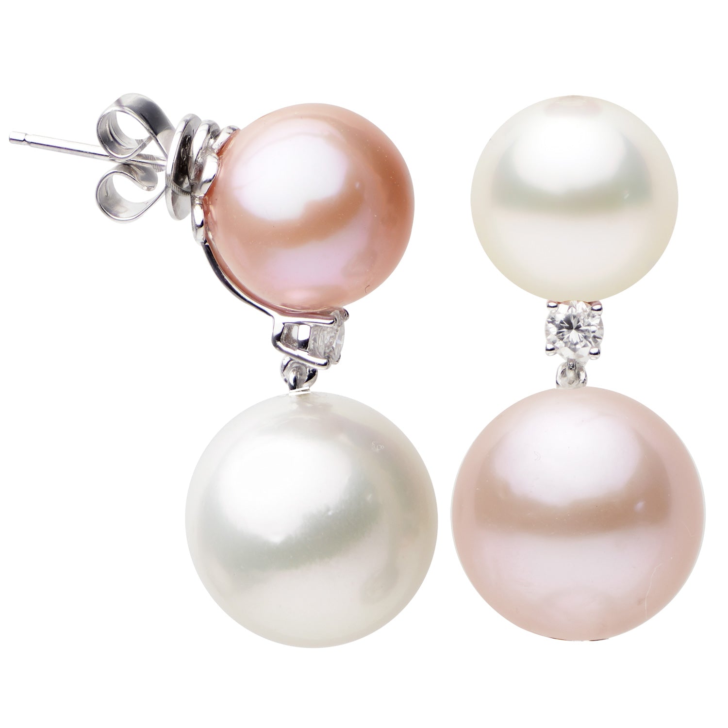 18KW White South Sea & Freshwater Pearl Earrings, 11-14mm