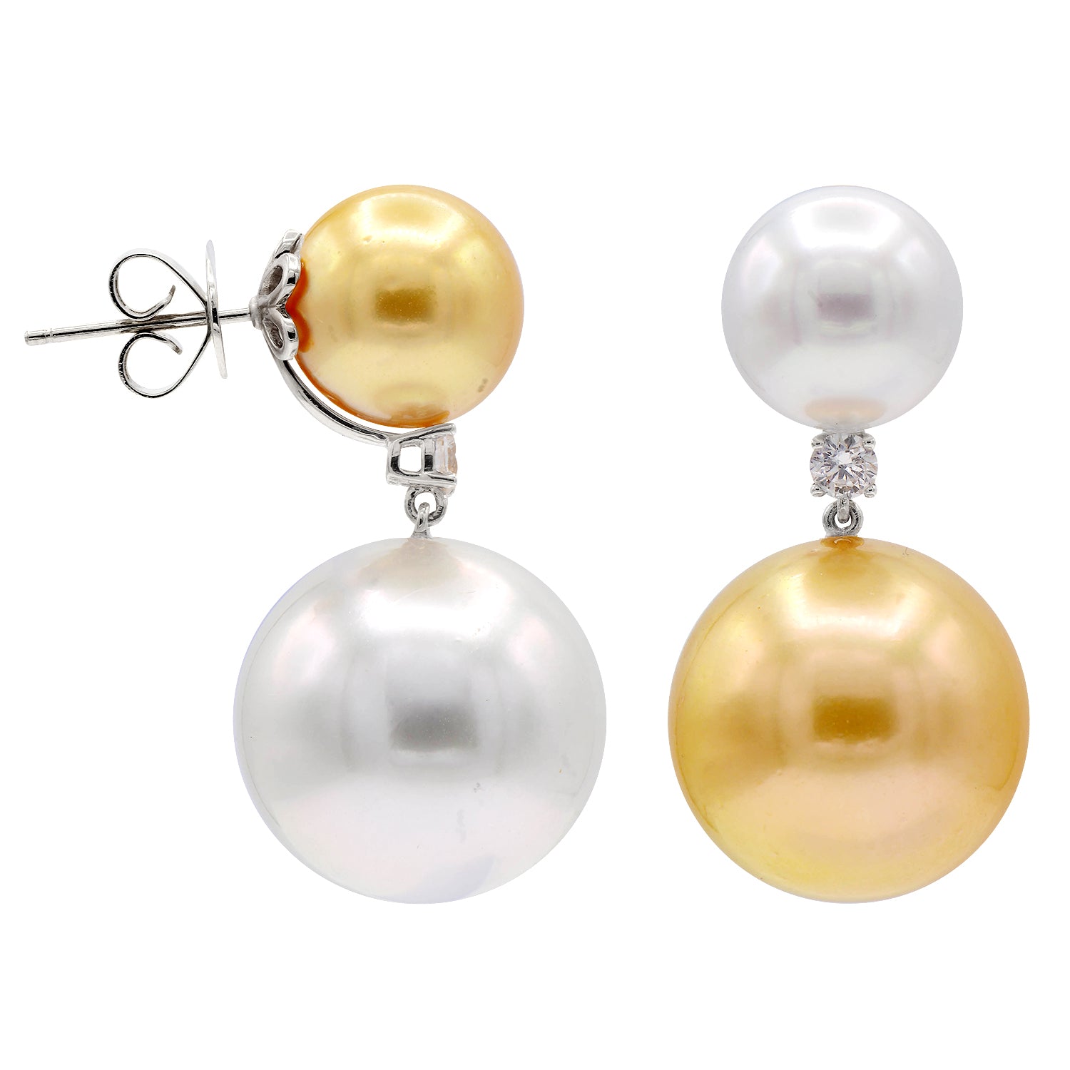 ED012389-1-SG - 18KW/2.7G SS/Gold Earring 2RD-0.64CT 12-17mm