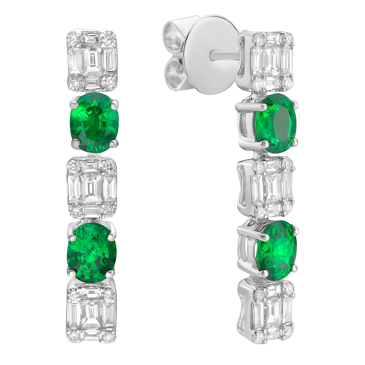 18K White Gold Emerald Earrings, 1.1ct