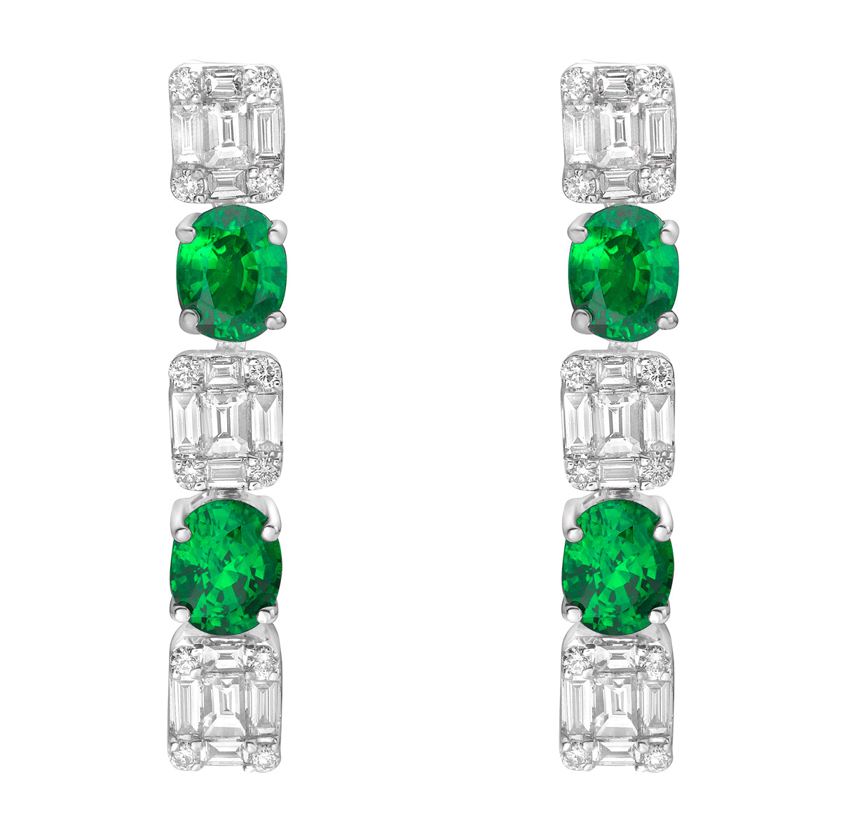 18K White Gold Emerald Earrings, 1.1ct