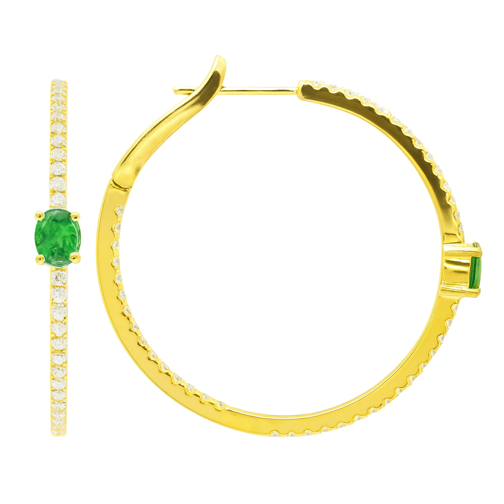 EE054573Y - Earrings 18KY/6.4G 88RD-0.9CT 2EMER-0.71CT