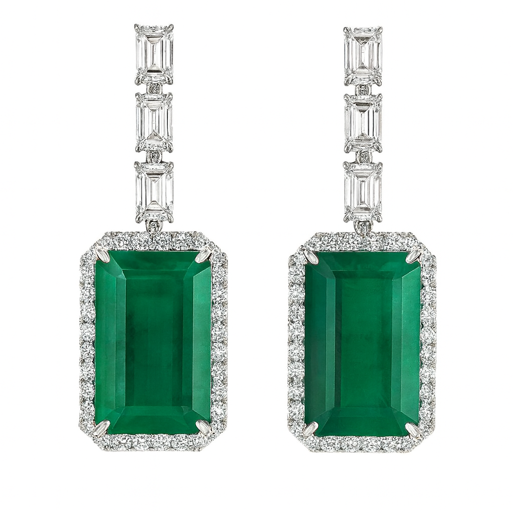 Handmade 18K White Gold Emerald Emerald Earrings, 20.11ct