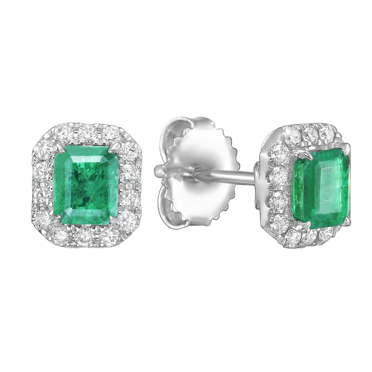 18K White Gold Emerald Earrings, 0.8ct