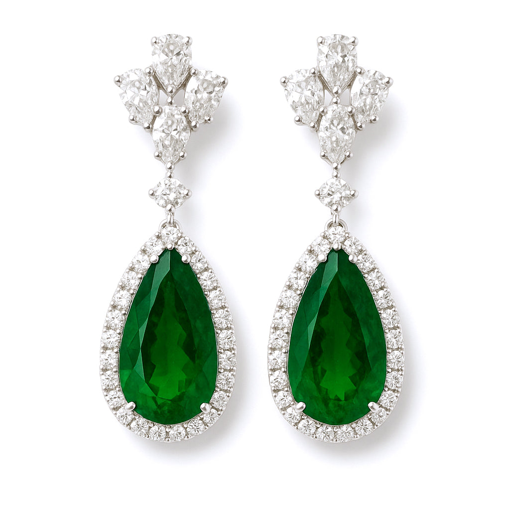 Handmade 18K White Gold Emerald Earrings, 14.47ct