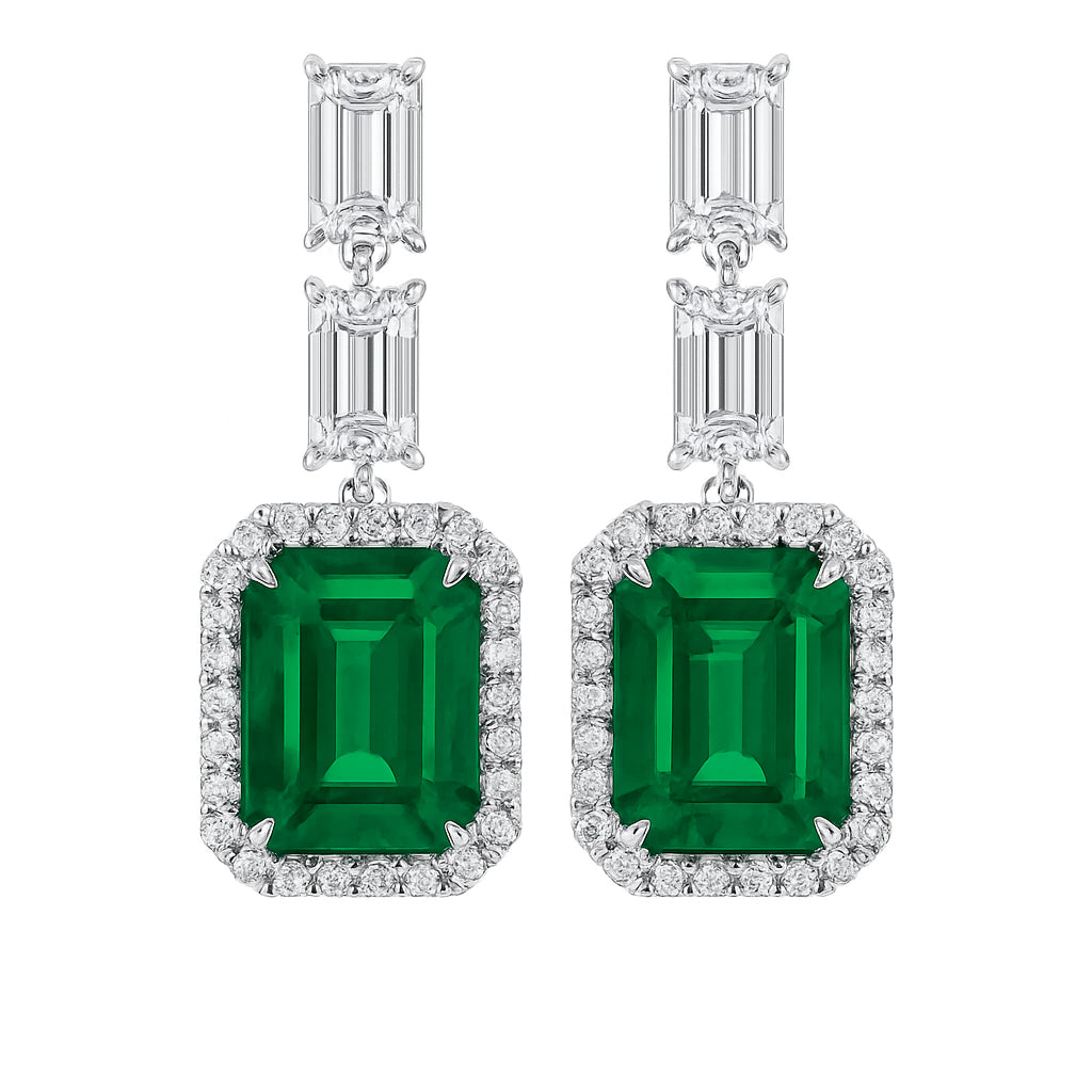 Handmade 18K White Gold Emerald Earrings, 4.61ct
