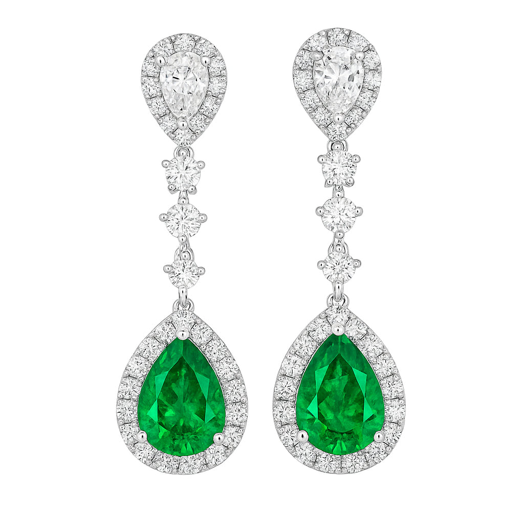 Handmade 18K White Gold Emerald Pearl Earrings, 1.59ct