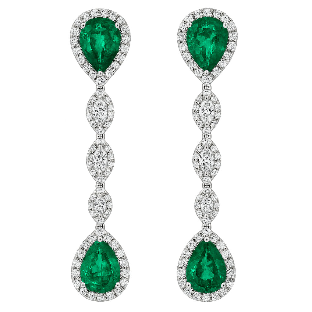 Handmade 18K White Gold Emerald Earrings, 3.51ct