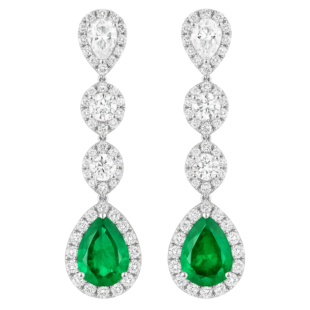 Handmade 18K White Gold Green Emerald Earrings, 2.38ct