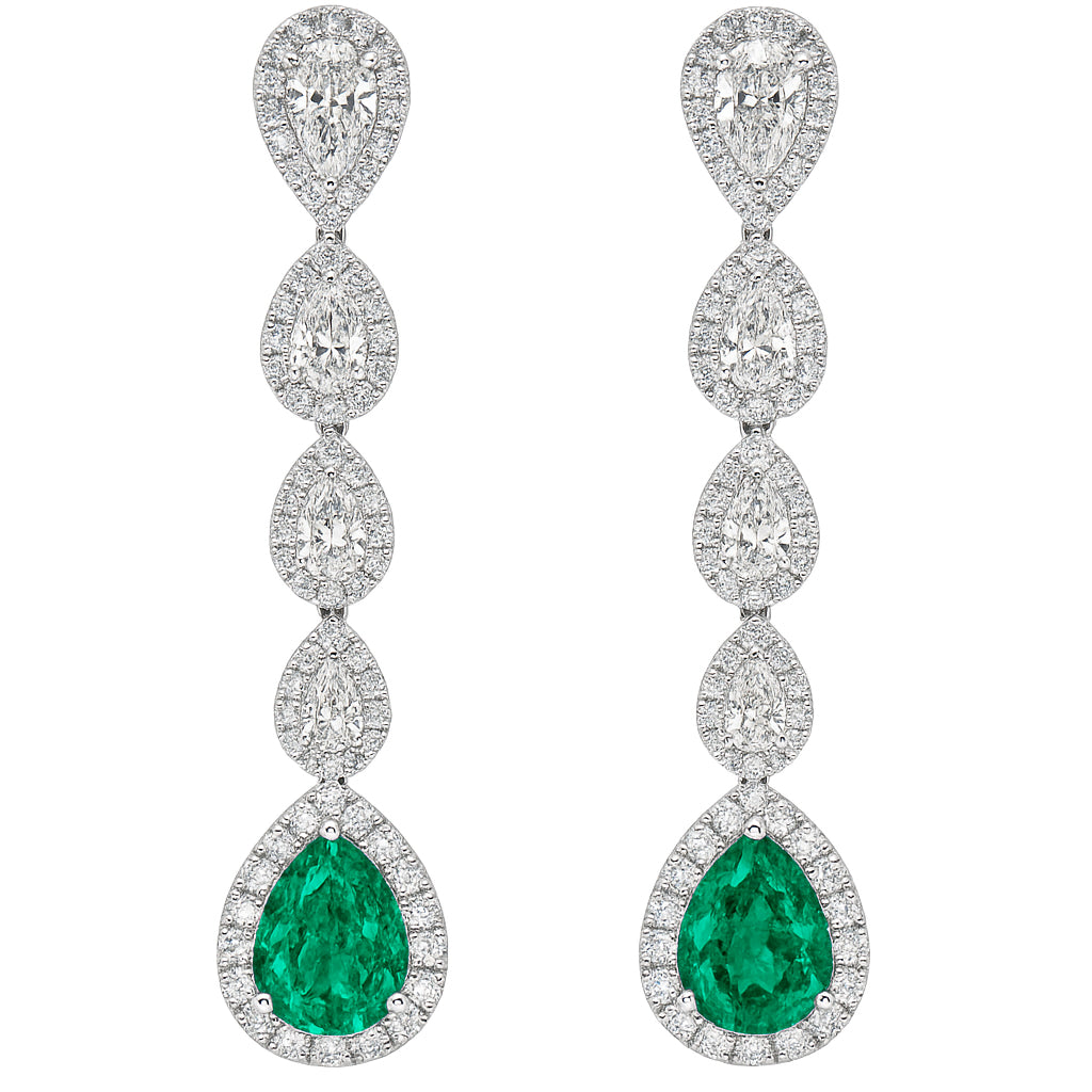 Handmade 18K White Gold Emerald and Pearl Earrings, 8-9mm, 2.74ct