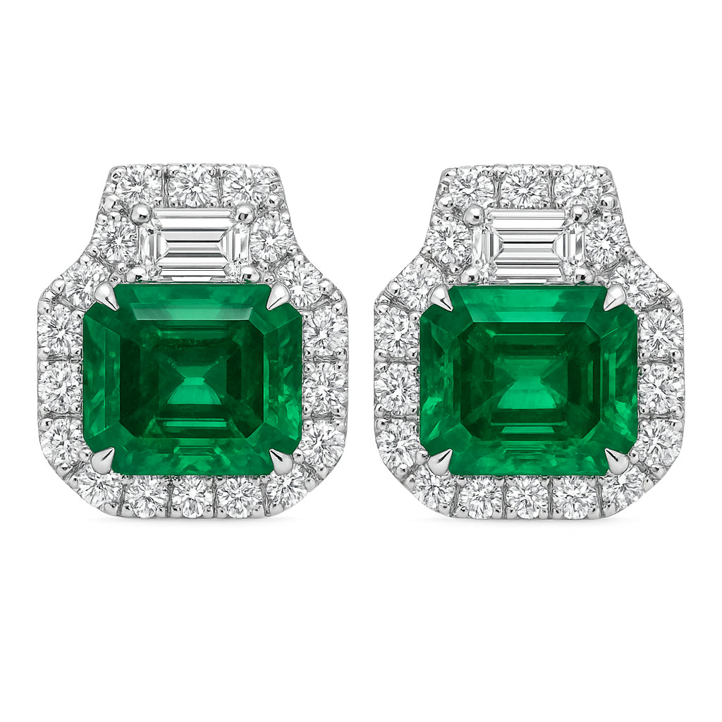 Handmade 18K White Gold Emerald Earrings, 3.47ct