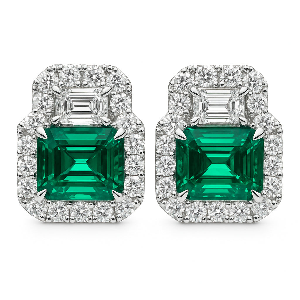 Handmade 18K White Gold Green Emerald Earrings, 1.81ct