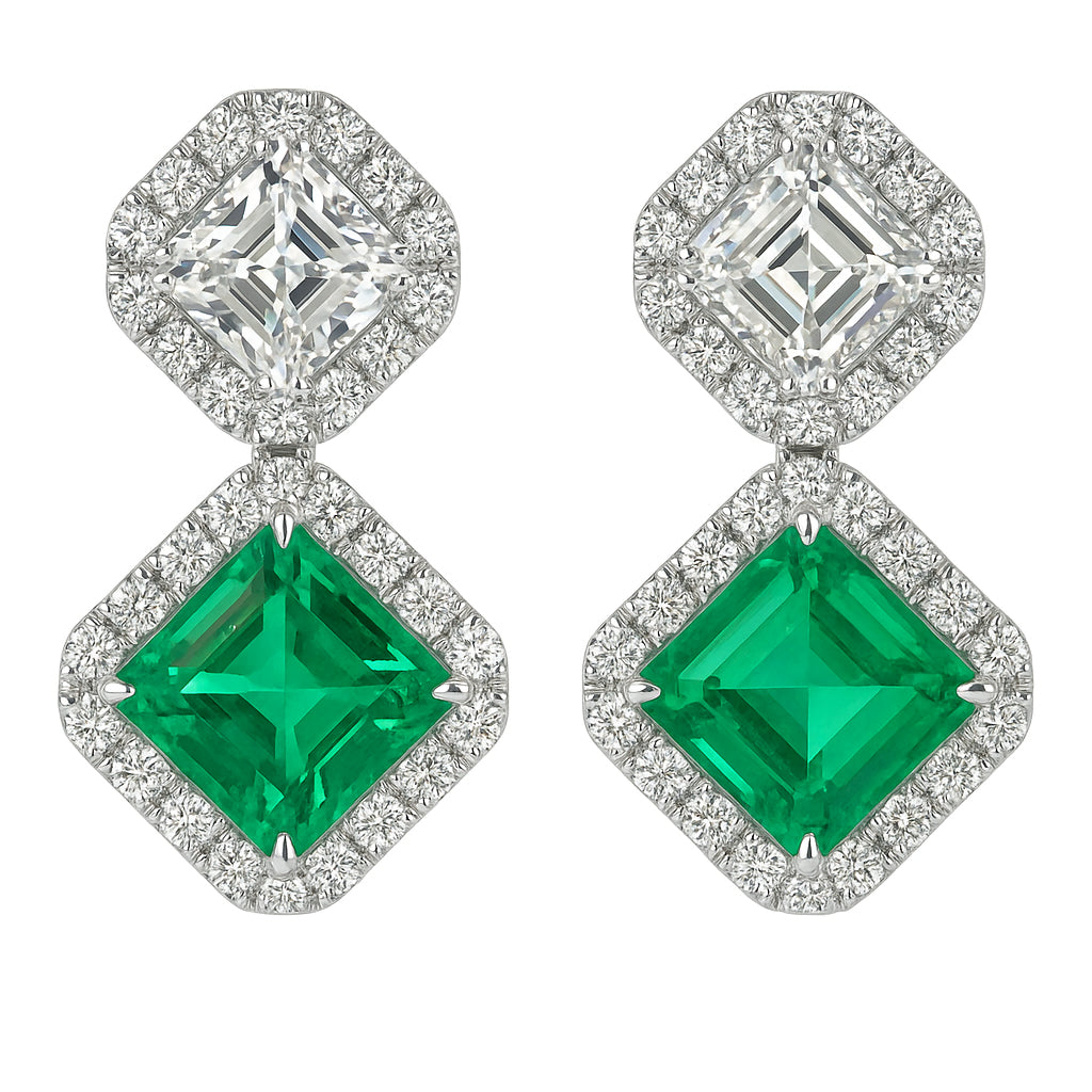 Handmade 18K White Gold Emerald Earrings, 2.12ct