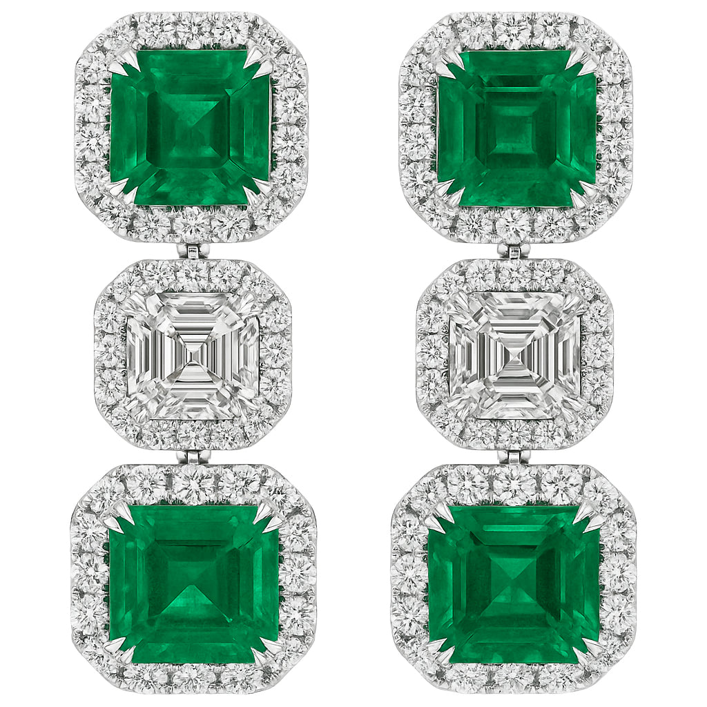 Handmade 18K White Gold Emerald Earrings, 4.57ct