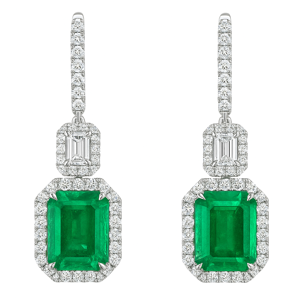 Handmade 18K White Gold Emerald Earrings, 9.46ct