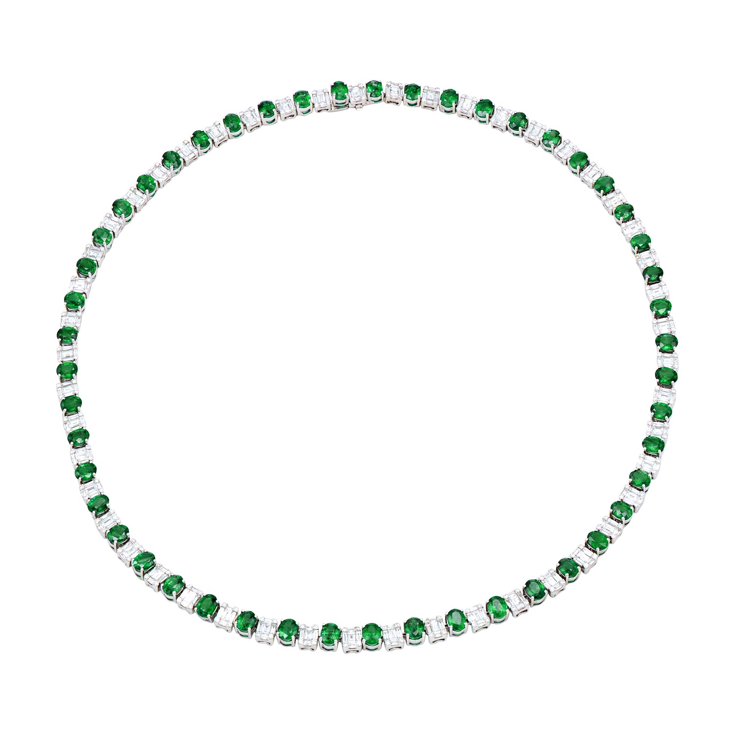 EN054211 - Necklace 18KW/32.3G 49EMER-15.24CT 245BD-5.75CT 196RD-1.24CT
