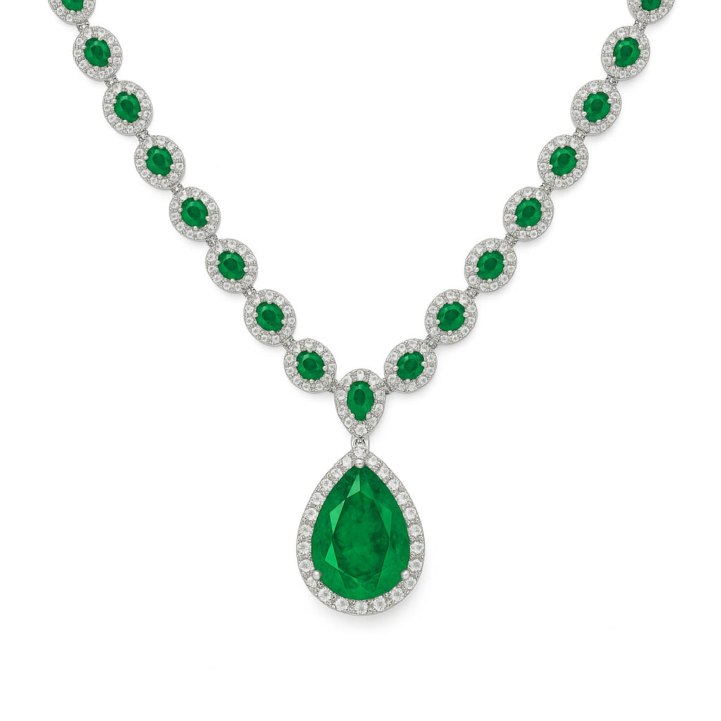 Handmade 18K White Gold Green Emerald Necklace, 23.19ct
