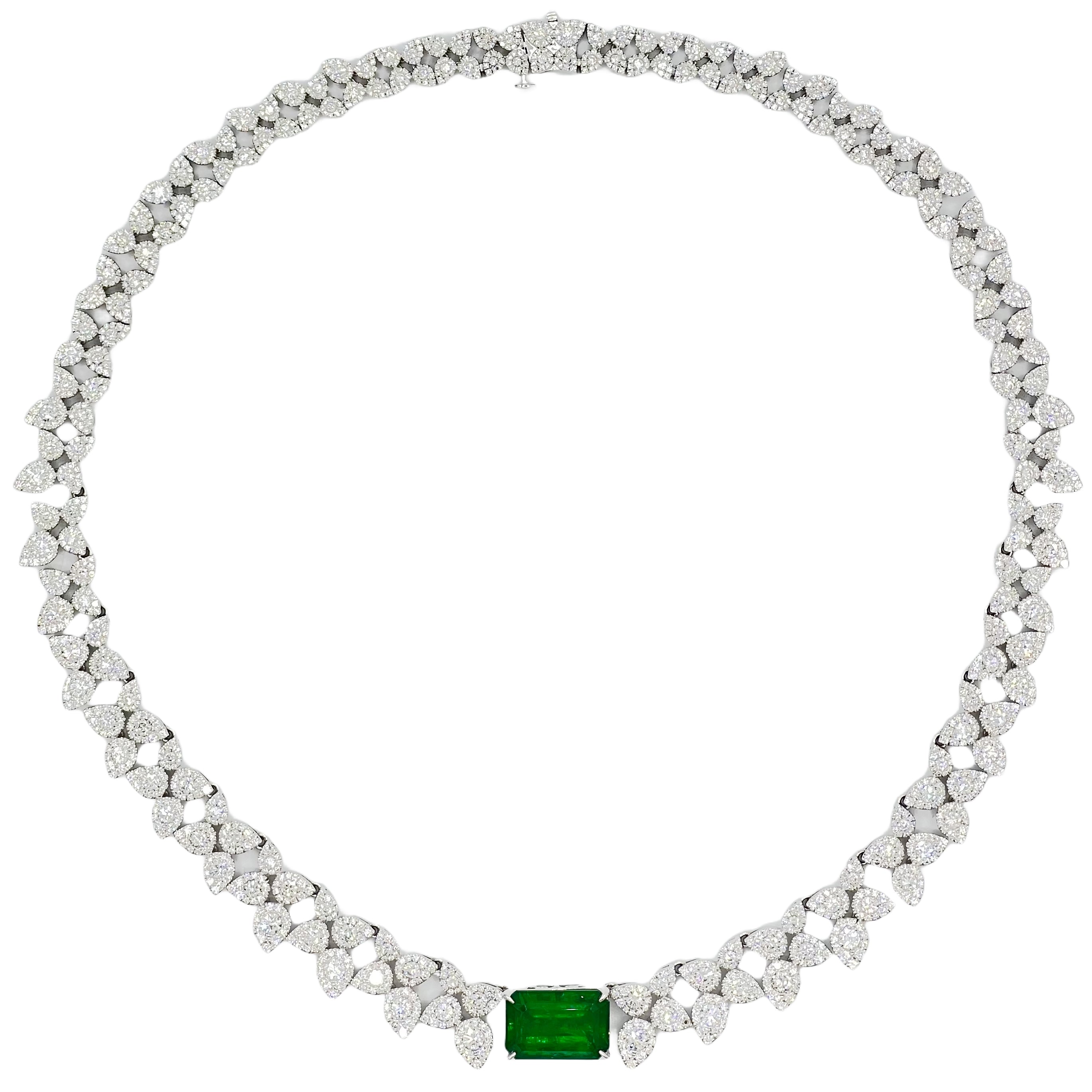 Necklace 18KW/65.1G 1EMER-10.72CT 56RD-5.18CT 2018RD-12.30CT
