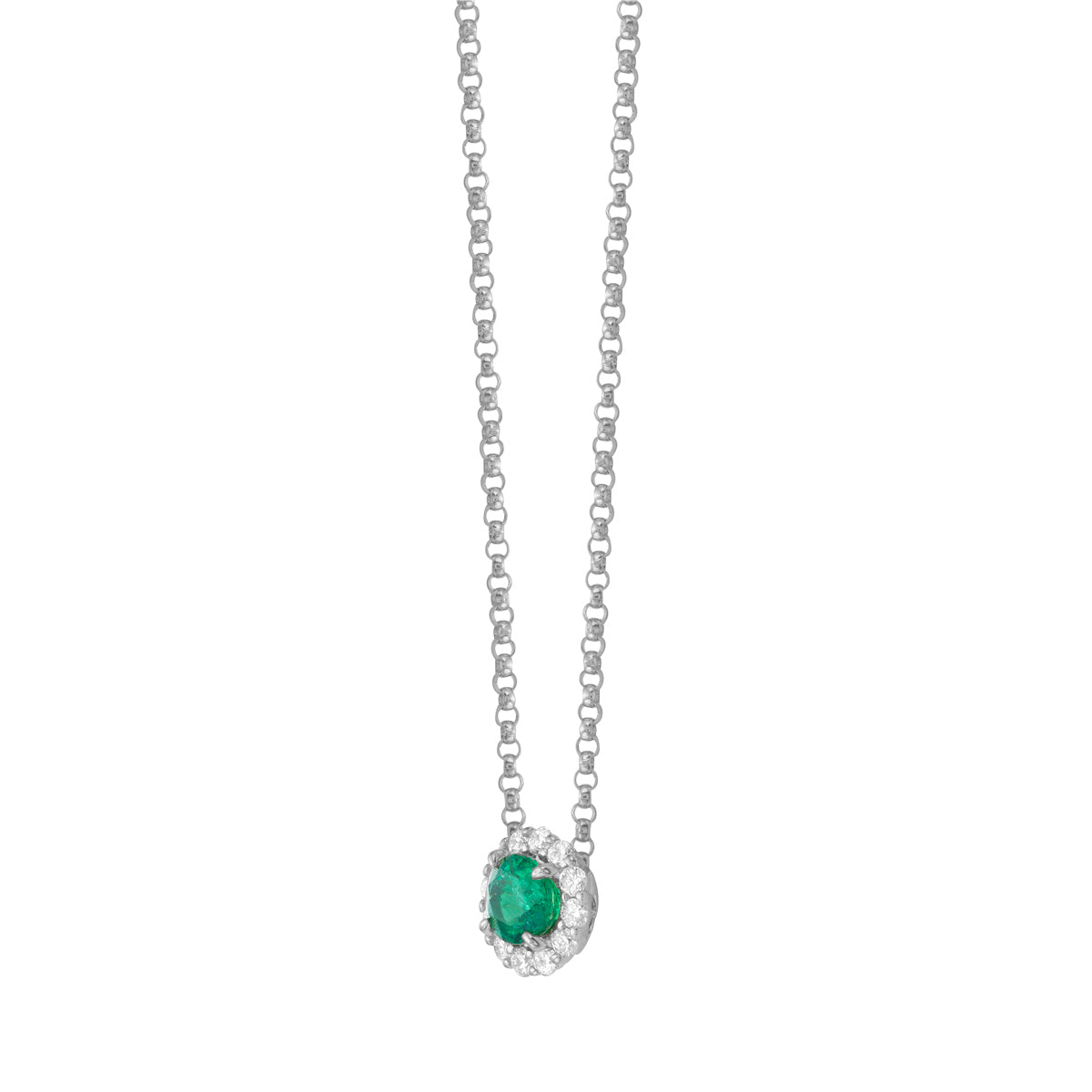 EN055737 - Necklace 18KW/1.0G 1EMER-0.65CT 12RD-0.30CT