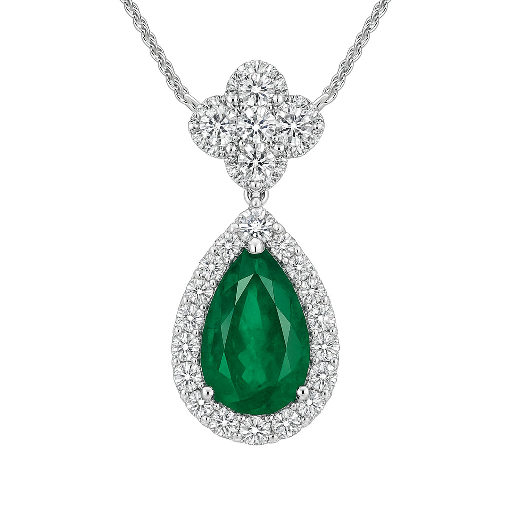 EN055761 - Necklace 18KW/3.0G 1EMER-1.75CT 4RD-0.28CT 40RD-0.46CT