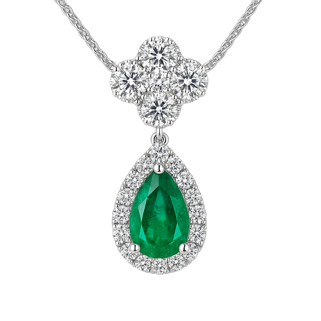 EN055763 - Necklace 18KW/2.6G 1EMER-1.36CT 4RD-0.28CT 38RD-0.42CT