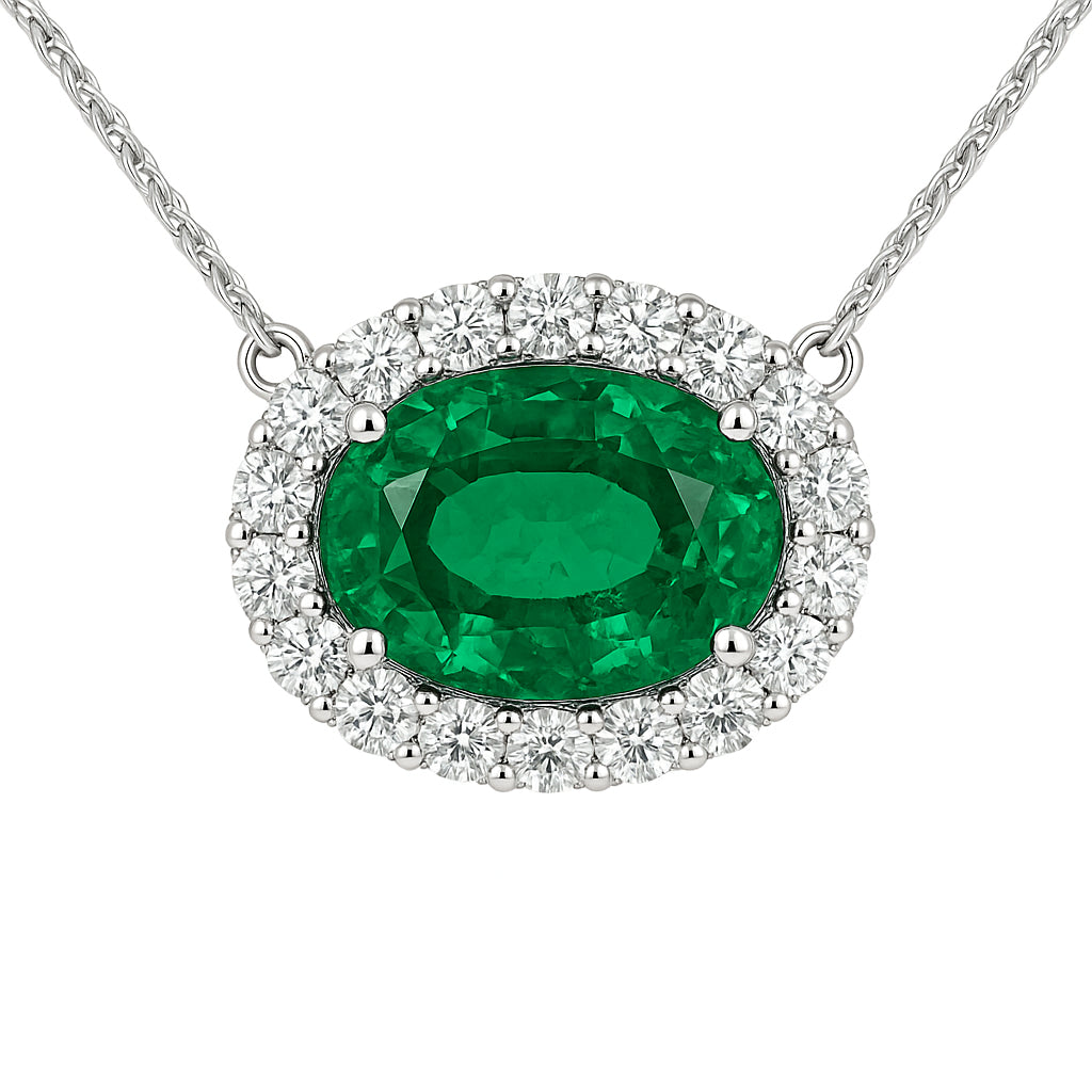 EN055845 - Necklace 18KW/1.4G 1EMER-2.56CT 16RD-0.39CT