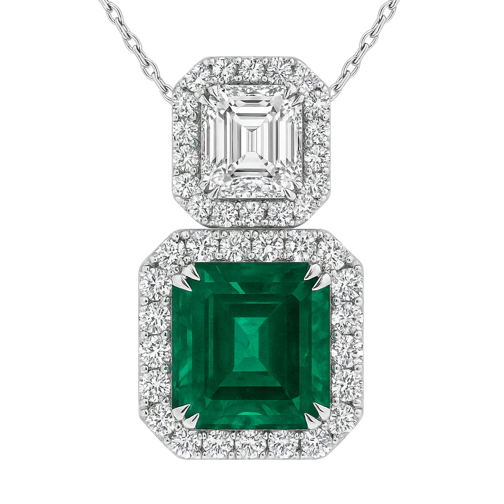 Handmade 18K White Gold Emerald Pendant, 3.32ct