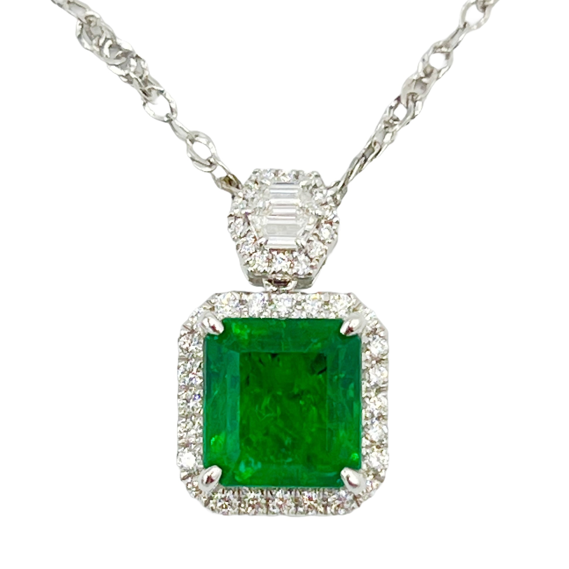 Handmade 18K White Gold Green Emerald Pendant, 5.79ct