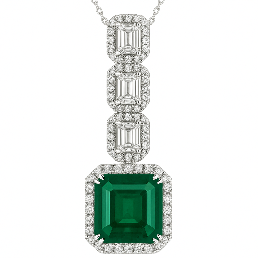 Handmade 18K White Gold Emerald Pendant, 4.43ct