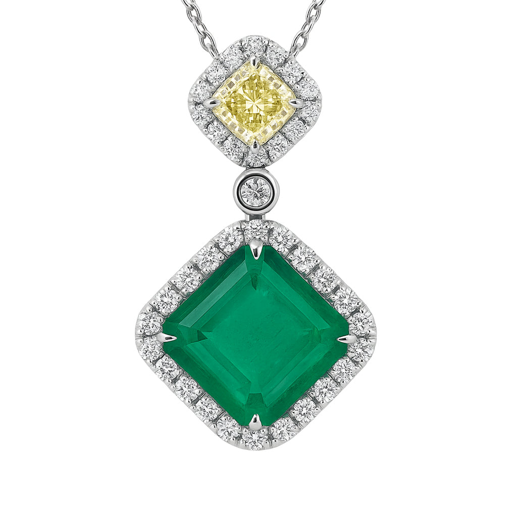 Handmade 18K White Gold Emerald Pendant, 6.72ct
