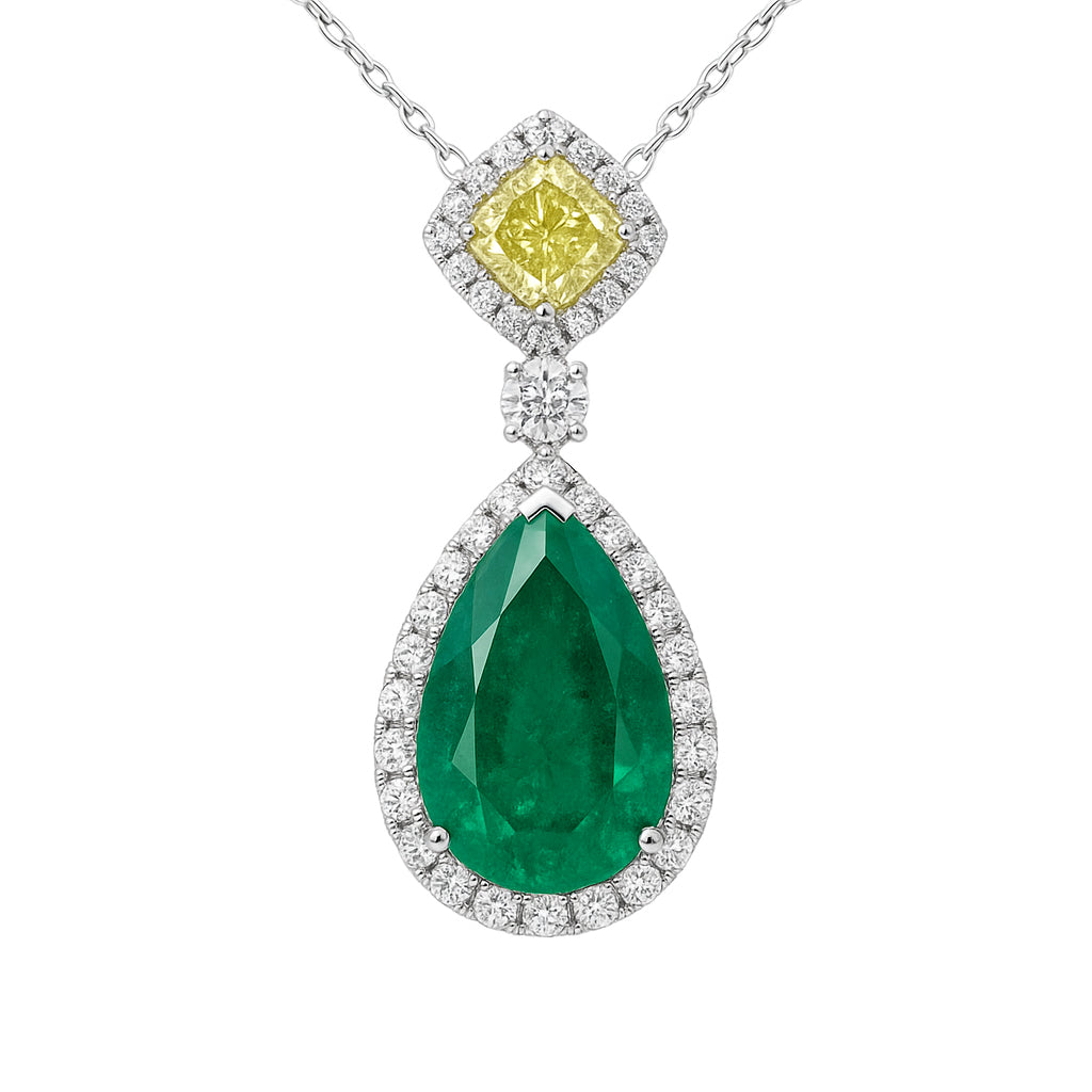 Handmade 18K White Gold Green Emerald Pendant, 7.48ct