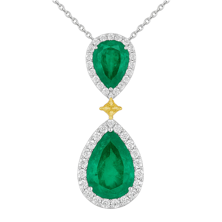 Handmade 18K Yellow Gold Emerald Diamond Pendant, 6.97ct