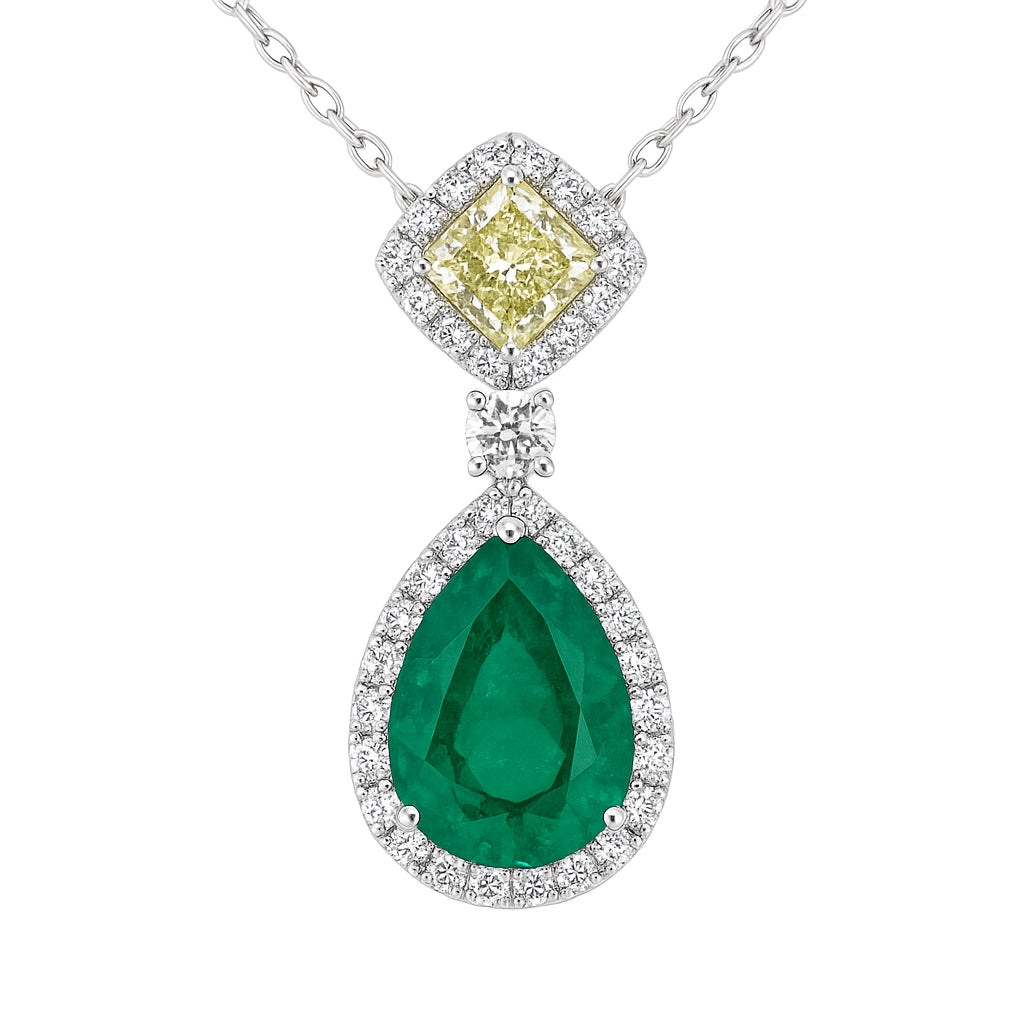 Handmade 18K Yellow Gold Green Emerald Pendant, 5.53ct