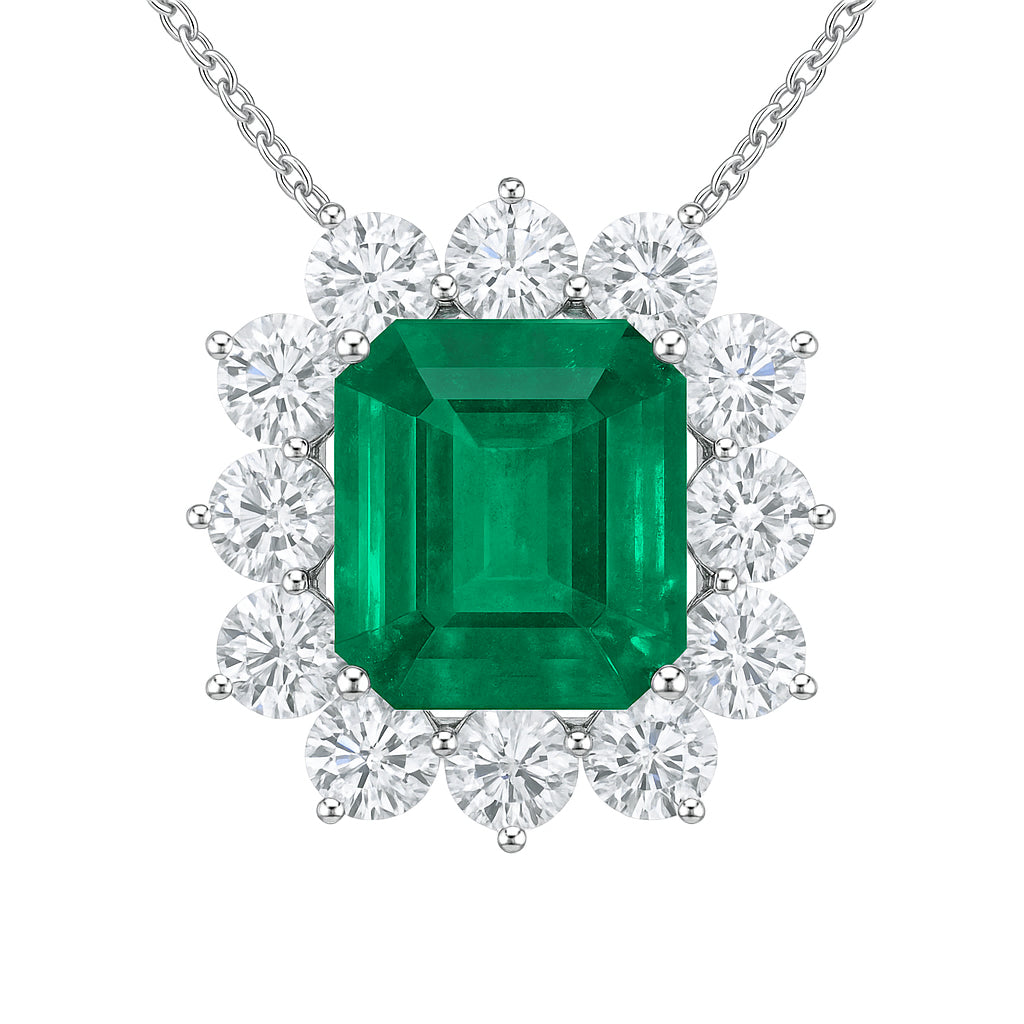 EP055789 - Necklace 18KW/2.8G 1EMER-4.42CT 12RD-1.70CT