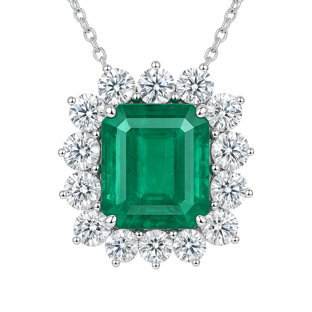 EP055790 - Necklace 18KW/2.6G 1EMER-4.95CT 14RD-1.55CT