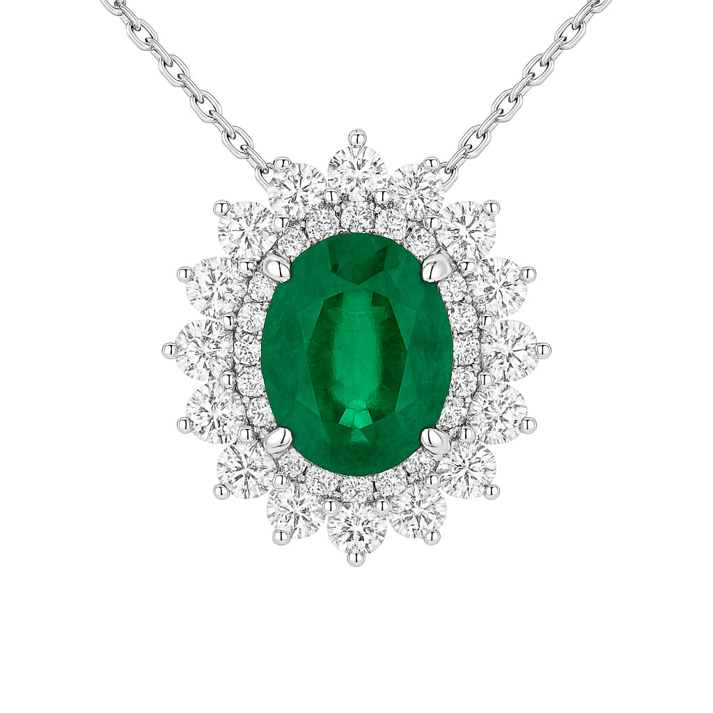 Handmade 18K White Gold Emerald Pendant, 2.93ct