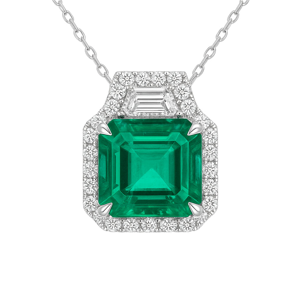 Handmade 18K White Gold Green Emerald Pendant, 1.73ct