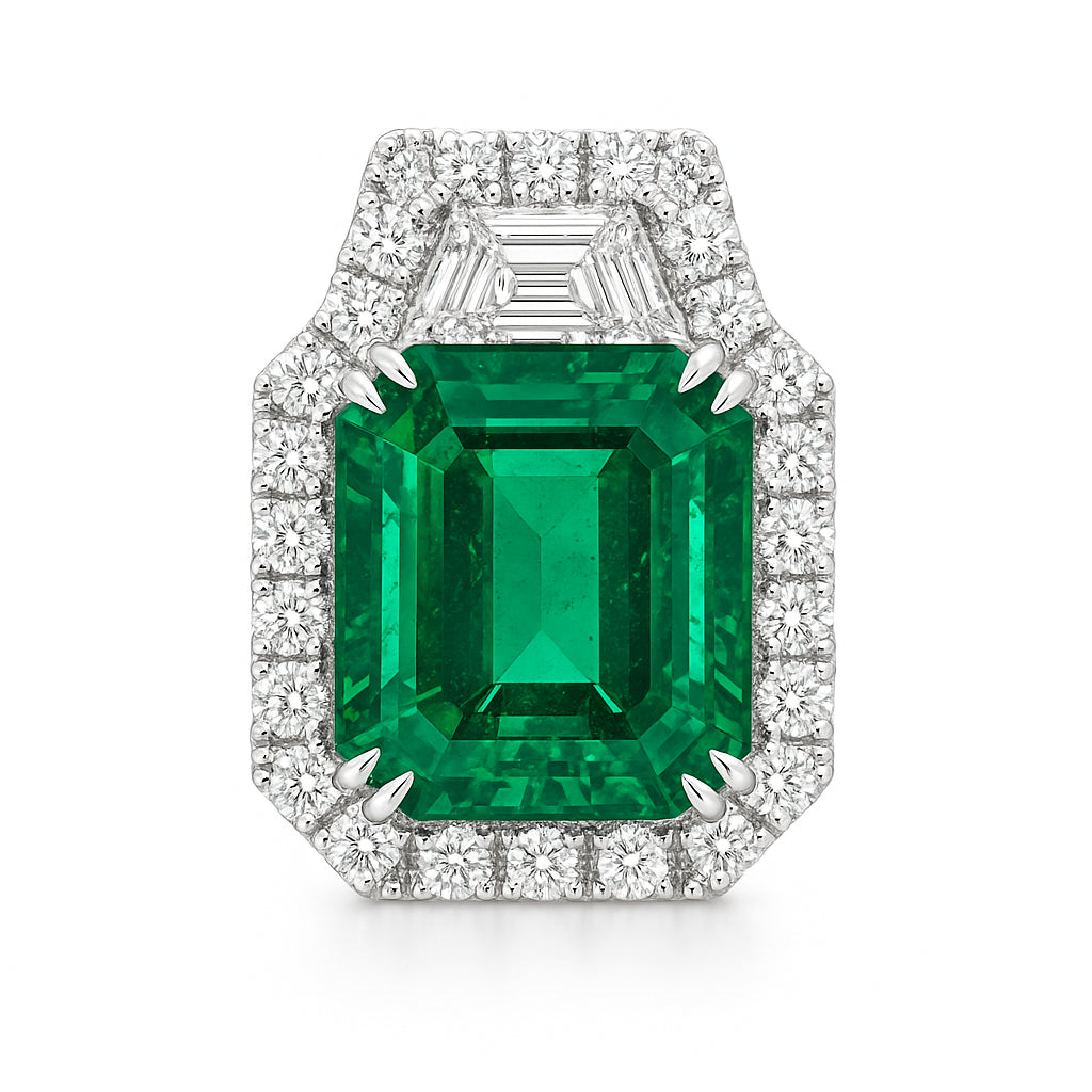 Handmade 18K White Gold Green Emerald Pendant, 2.5ct