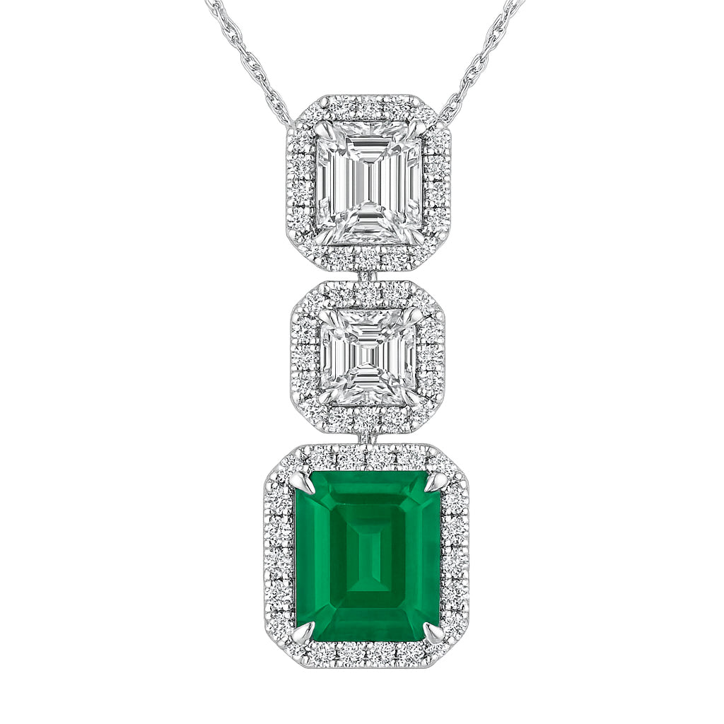 Handmade 18K White Gold Emerald Pendant, 1.73ct