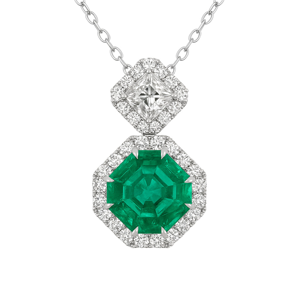 Handmade 18K White Gold Green Emerald Pendant, 4.61ct