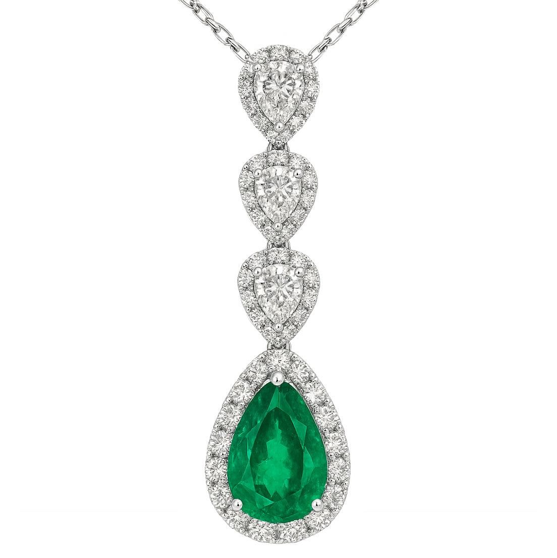 Handmade 18K White Gold Green Emerald Pendant, 3.92ct